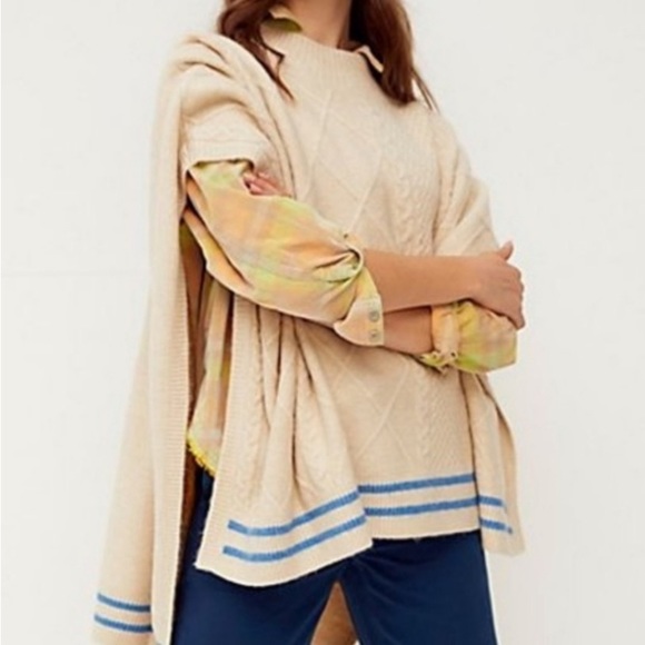 Like new Free People Harbor Stripe poncho - Picture 2 of 2